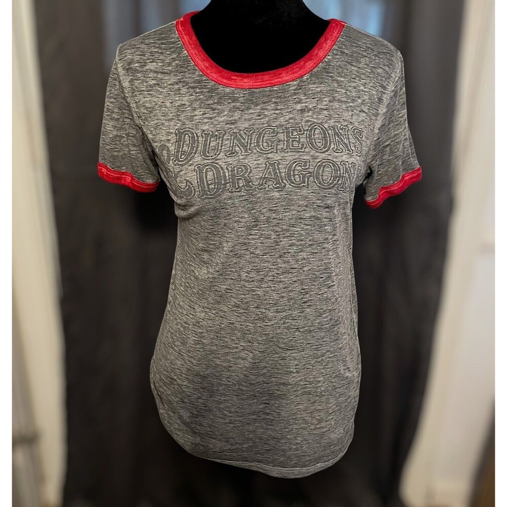 Dungeons & Dragons Graphic Ringer Tee Gray  Red Trim Retro Style